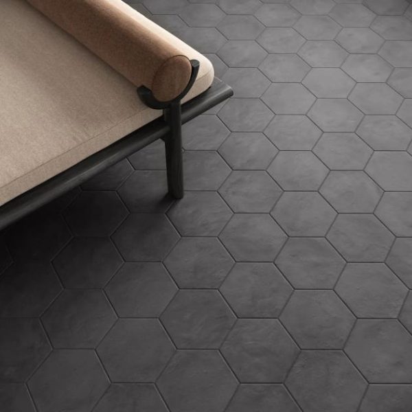 Outdoor & Pavers | 1 sq. ft. Ava Charcoal Black 8″ Hexagon Matte Porcelain Tile Charcoal Bathroom Bathroom