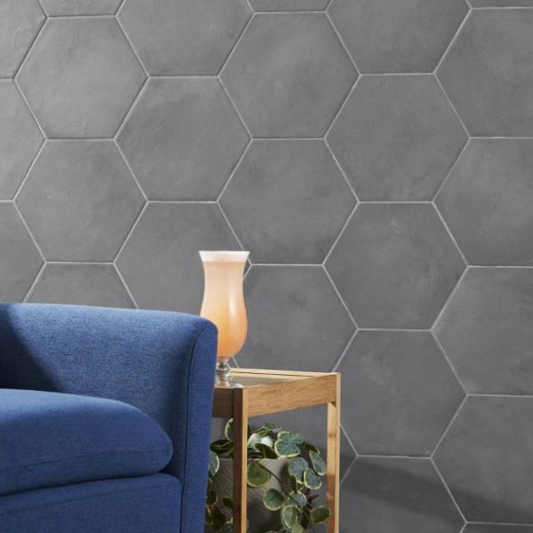 Outdoor & Pavers | 1 sq. ft. Ava Charcoal Black 8″ Hexagon Matte Porcelain Tile Charcoal Bathroom Bathroom