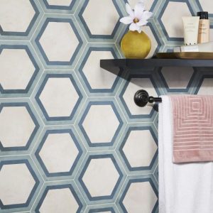 Outdoor & Pavers | 1 sq. ft. Ava Deco Ocean Cielo 8″ Hexagon Matte Porcelain Tile Deco Blue Bathroom Bathroom