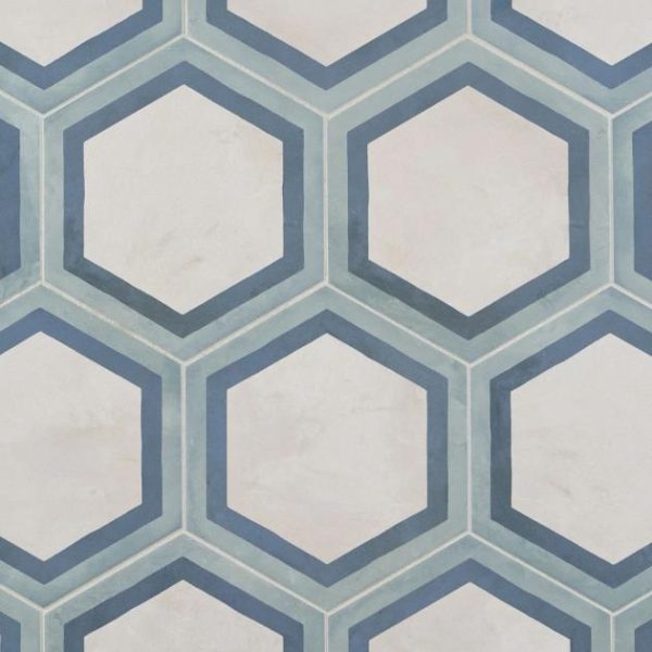 Outdoor & Pavers | 1 sq. ft. Ava Deco Ocean Cielo 8″ Hexagon Matte Porcelain Tile Deco Blue Bathroom Bathroom