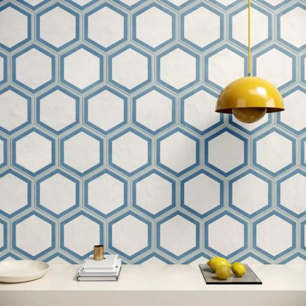 Outdoor & Pavers | 1 sq. ft. Ava Deco Ocean Cielo 8″ Hexagon Matte Porcelain Tile Deco Blue Bathroom Bathroom