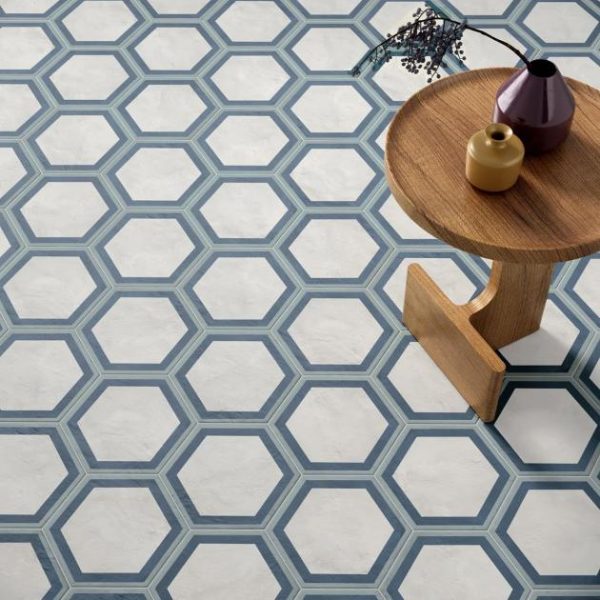 Outdoor & Pavers | 1 sq. ft. Ava Deco Ocean Cielo 8″ Hexagon Matte Porcelain Tile Deco Blue Bathroom Bathroom