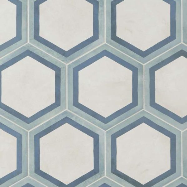 Outdoor & Pavers | 1 sq. ft. Ava Deco Ocean Cielo 8″ Hexagon Matte Porcelain Tile Deco Blue Bathroom Bathroom