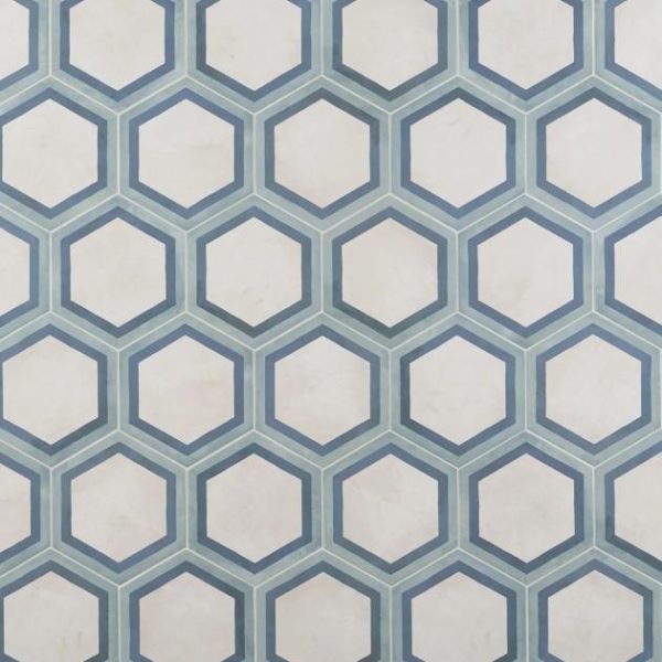 Outdoor & Pavers | 1 sq. ft. Ava Deco Ocean Cielo 8″ Hexagon Matte Porcelain Tile Deco Blue Bathroom Bathroom