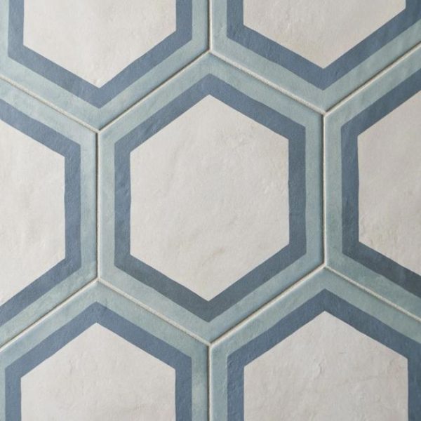 Outdoor & Pavers | 1 sq. ft. Ava Deco Ocean Cielo 8″ Hexagon Matte Porcelain Tile Deco Blue Bathroom Bathroom