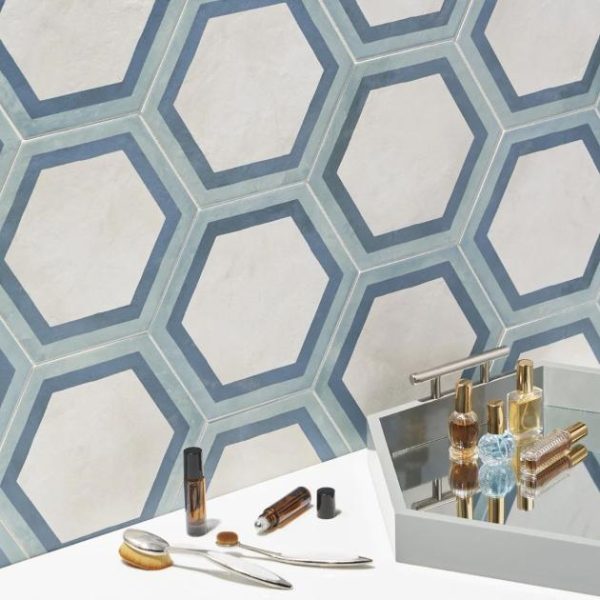 Outdoor & Pavers | 1 sq. ft. Ava Deco Ocean Cielo 8″ Hexagon Matte Porcelain Tile Deco Blue Bathroom Bathroom