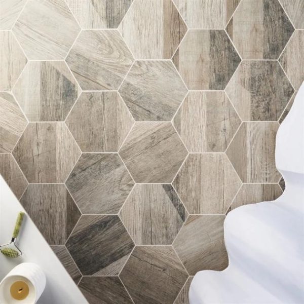 Outdoor & Pavers | 1 sq. ft. Caribou Olive Esagona 8″ Hexagon Matte Porcelain Wood Look Tile Olive Bathroom Bathroom