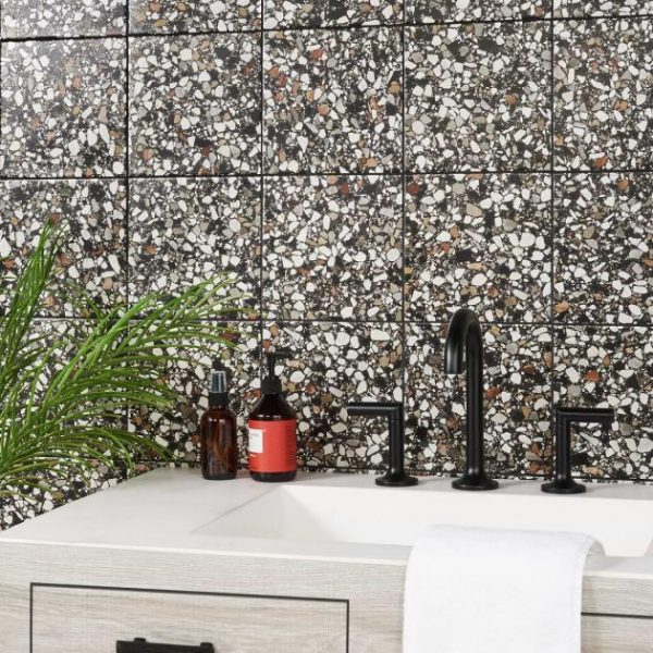 Outdoor & Pavers | 1 sq. ft. Chips Macro Nero Black 8×8 Terrazzo Look Matte Porcelain Tile Nero Bathroom Bathroom