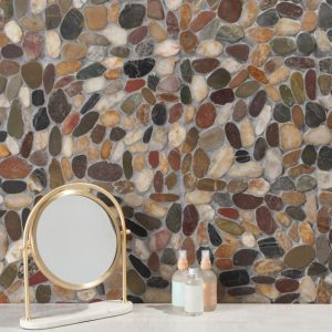 Outdoor & Pavers | 1 sq. ft. Cobblestone Motley Brown Sliced Pebble Honed Mosaic Tile Motley Sliced Bathroom Bathroom