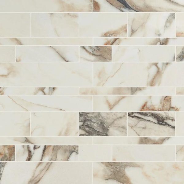 Outdoor & Pavers | 1 sq. ft. DreamStone Calacatta Rustico Railroad Polished Porcelain Mosaic Railroad Polished Backsplash & Kitchen Backsplash & Kitchen