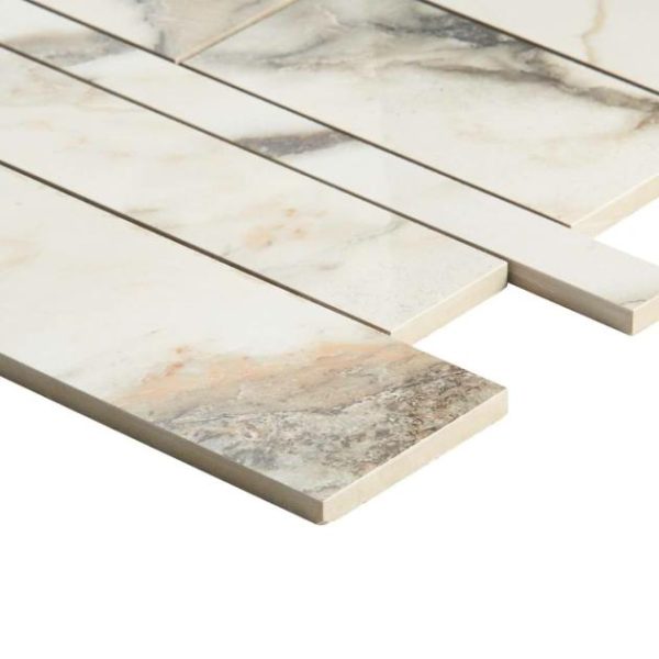 Outdoor & Pavers | 1 sq. ft. DreamStone Calacatta Rustico Railroad Polished Porcelain Mosaic Railroad Polished Backsplash & Kitchen Backsplash & Kitchen