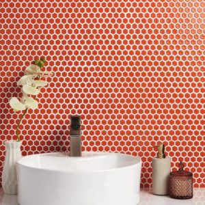 Outdoor & Pavers | 1 sq. ft. Eden Orange Nectar Rimmed 1″ Hexagon Polished Porcelain Mosaic Orange Nectar Bathroom Bathroom