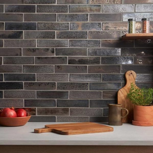 Outdoor & Pavers | 1 sq. ft. Emery Bronze and Silver Mixed Metallic 2×8 Handmade Crackled Terracotta Subway Tile Metallic Mix Backsplash & Kitchen Backsplash & Kitchen