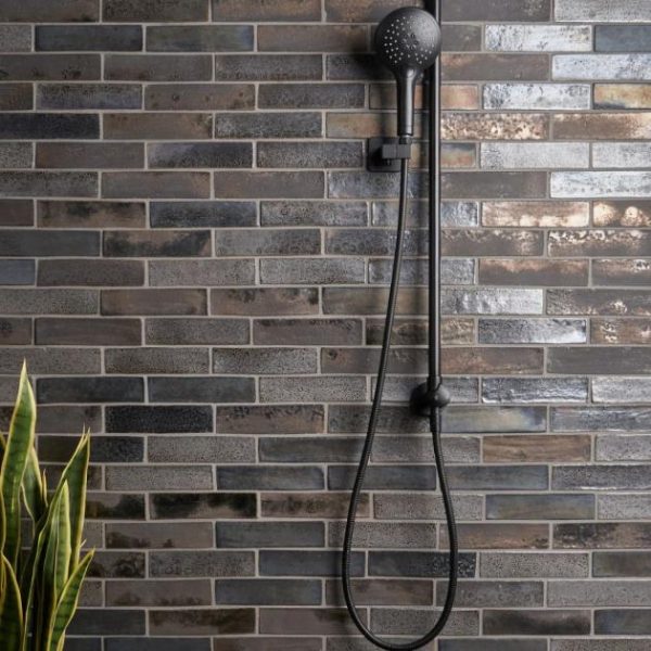 Outdoor & Pavers | 1 sq. ft. Emery Bronze and Silver Mixed Metallic 2×8 Handmade Crackled Terracotta Subway Tile Metallic Mix Backsplash & Kitchen Backsplash & Kitchen