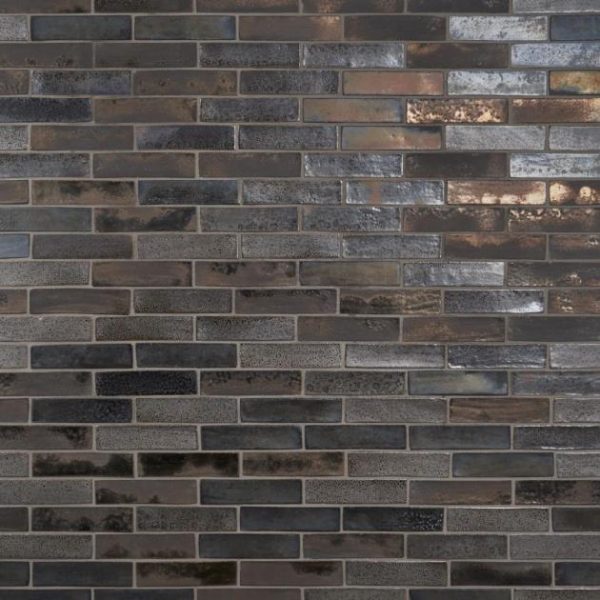 Outdoor & Pavers | 1 sq. ft. Emery Bronze and Silver Mixed Metallic 2×8 Handmade Crackled Terracotta Subway Tile Metallic Mix Backsplash & Kitchen Backsplash & Kitchen