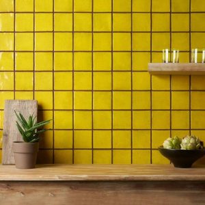 Outdoor & Pavers | 1 sq. ft. Emery Yellow 4×4 Square Handmade Crackled Glossy Terracotta Tile Yellow Backsplash & Kitchen Backsplash & Kitchen