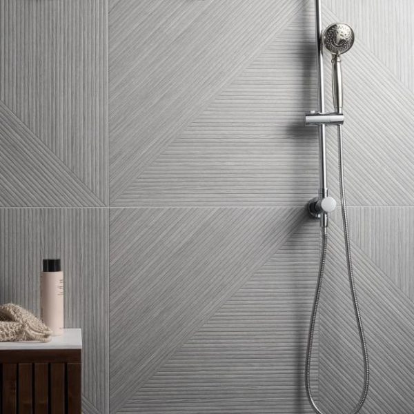 Outdoor & Pavers | 1 sq. ft. Enso Gray 24×48 Ribbed Matte Porcelain Wood Look Tile Gray Bathroom Bathroom