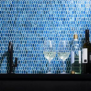 Outdoor & Pavers | 1 sq. ft. Flicker Iridescent Marine Blue 1/4″ x 1″ Polished Glass Mosaic Tile Marine Blue Backsplash & Kitchen Backsplash & Kitchen