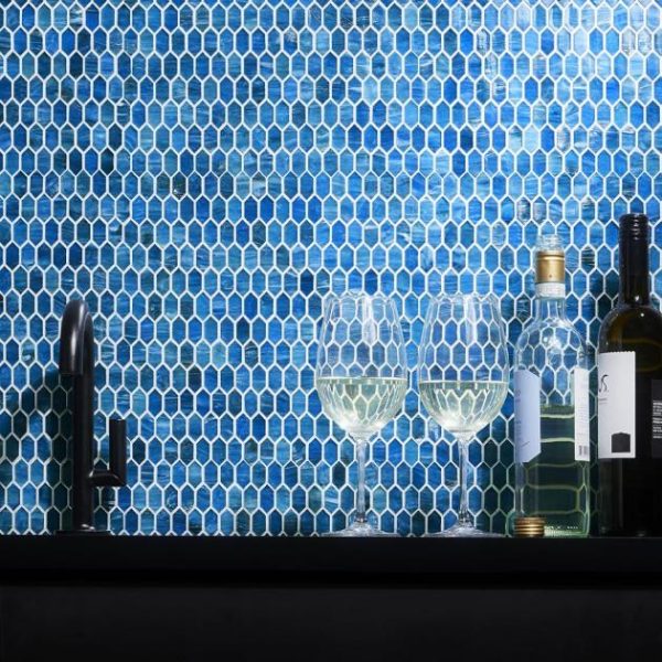 Outdoor & Pavers | 1 sq. ft. Flicker Iridescent Marine Blue 1/4″ x 1″ Polished Glass Mosaic Tile Marine Blue Backsplash & Kitchen Backsplash & Kitchen