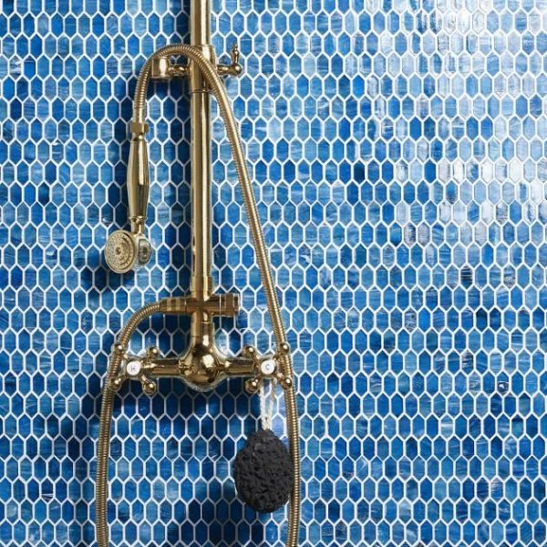 Outdoor & Pavers | 1 sq. ft. Flicker Iridescent Marine Blue 1/4″ x 1″ Polished Glass Mosaic Tile Marine Blue Backsplash & Kitchen Backsplash & Kitchen