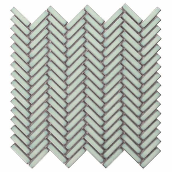 Outdoor & Pavers | 1 sq. ft. Kai Mint Green 1×2″ Herringbone Glossy Porcelain Mosaic Tile Mint Green Herringbone Backsplash & Kitchen Backsplash & Kitchen