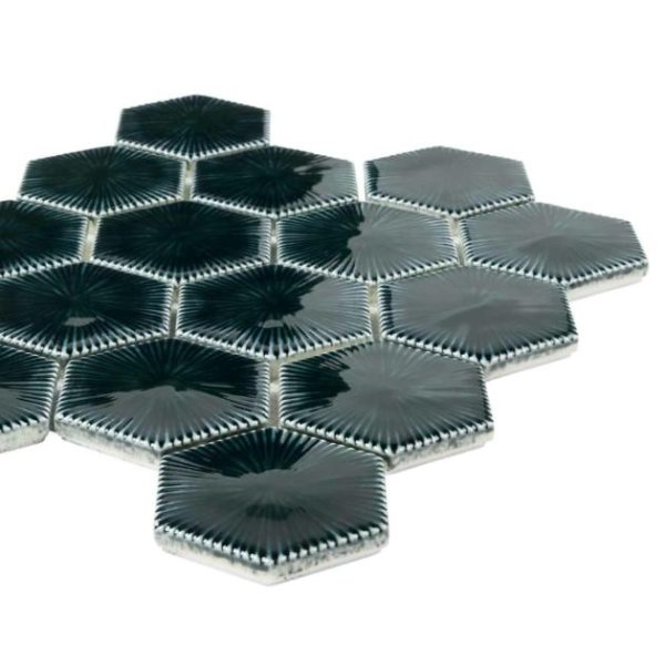 Outdoor & Pavers | 1 sq. ft. Nabi Hexagon Midnight Blue Green 3″ Crackled Glossy Glass Mosaic Tile Midnight Blue Backsplash & Kitchen Backsplash & Kitchen