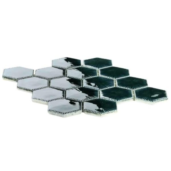 Outdoor & Pavers | 1 sq. ft. Nabi Hexagon Midnight Blue Green 3″ Crackled Glossy Glass Mosaic Tile Midnight Blue Backsplash & Kitchen Backsplash & Kitchen