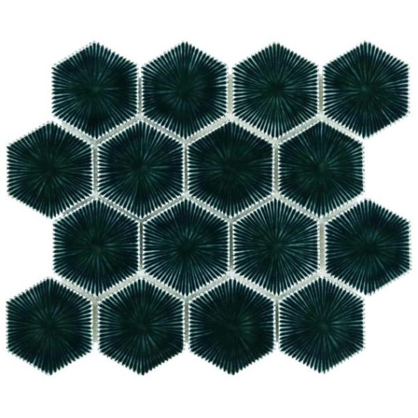 Outdoor & Pavers | 1 sq. ft. Nabi Hexagon Midnight Blue Green 3″ Crackled Glossy Glass Mosaic Tile Midnight Blue Backsplash & Kitchen Backsplash & Kitchen