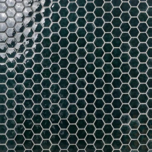 Outdoor & Pavers | 1 sq. ft. Nabi Hexagon Midnight Blue Green 3″ Crackled Glossy Glass Mosaic Tile Midnight Blue Backsplash & Kitchen Backsplash & Kitchen