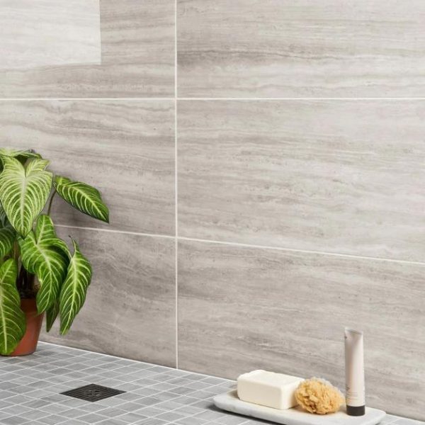 Outdoor & Pavers | 1 sq. ft. Nashville Gray 12×24 Travertine Look Polished Porcelain Tile Gray Polished Bathroom Bathroom