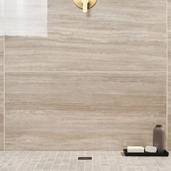 Outdoor & Pavers | 1 sq. ft. Nashville Taupe Beige 24×48 Travertine Look Polished Porcelain Tile Taupe Polished Bathroom Bathroom