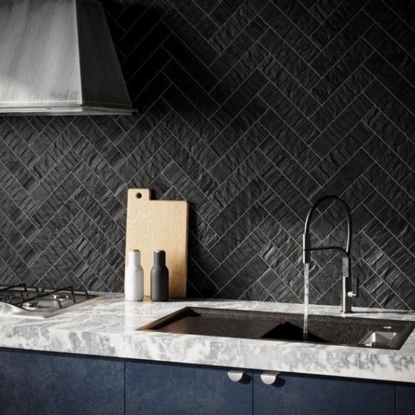 Outdoor & Pavers | 1 sq. ft. Rework Leather Black 3×12 Matte Porcelain Tile Black Backsplash & Kitchen Backsplash & Kitchen