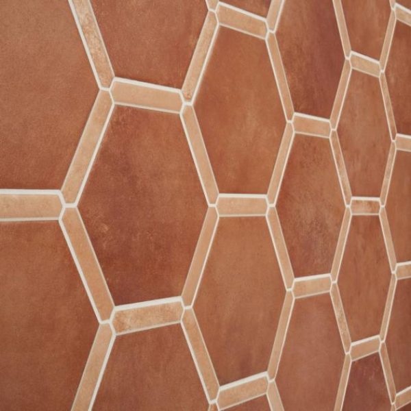 Outdoor & Pavers | 1 sq. ft. Sagon Terracotta Dark 9″ Hexagon Matte Porcelain Tile Terracotta Brown Bathroom Bathroom