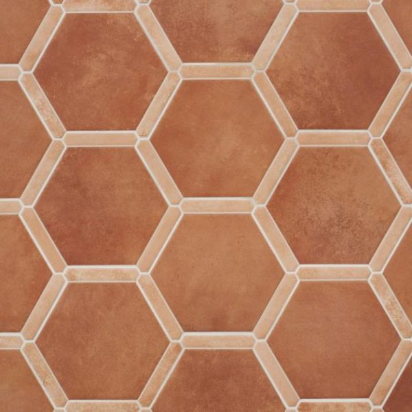 Outdoor & Pavers | 1 sq. ft. Sagon Terracotta Dark 9″ Hexagon Matte Porcelain Tile Terracotta Brown Bathroom Bathroom