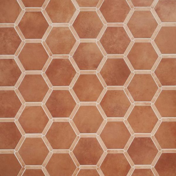 Outdoor & Pavers | 1 sq. ft. Sagon Terracotta Dark 9″ Hexagon Matte Porcelain Tile Terracotta Brown Bathroom Bathroom