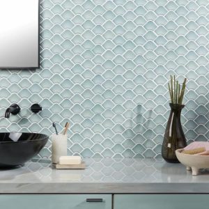 Outdoor & Pavers | 1 sq. ft. Suki Blue 2×3 Fishscale Matte Glass Mosaic Tile Blue Backsplash & Kitchen Backsplash & Kitchen