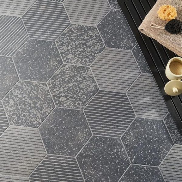 Outdoor & Pavers | 1 sq. ft. Texstone Deco Antracita Dark Gray 9″ Porcelain Matte Hexagon Tile Antracita Deco Bathroom Antracita Deco