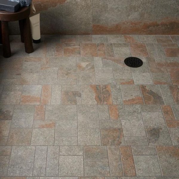 Pool Tiles | 1 sq. ft. Acadia French Pattern Iron Gray Slate Look Matte Porcelain Mosaic Tile Iron Gray Bathroom Bathroom