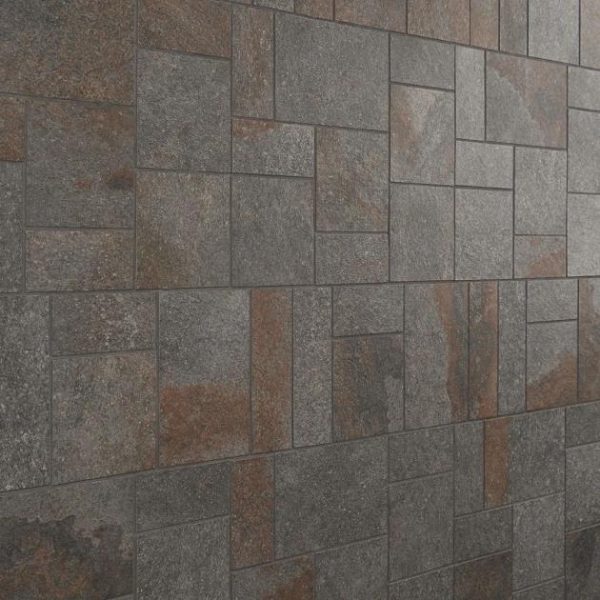 Pool Tiles | 1 sq. ft. Acadia French Pattern Iron Gray Slate Look Matte Porcelain Mosaic Tile Iron Gray Bathroom Bathroom