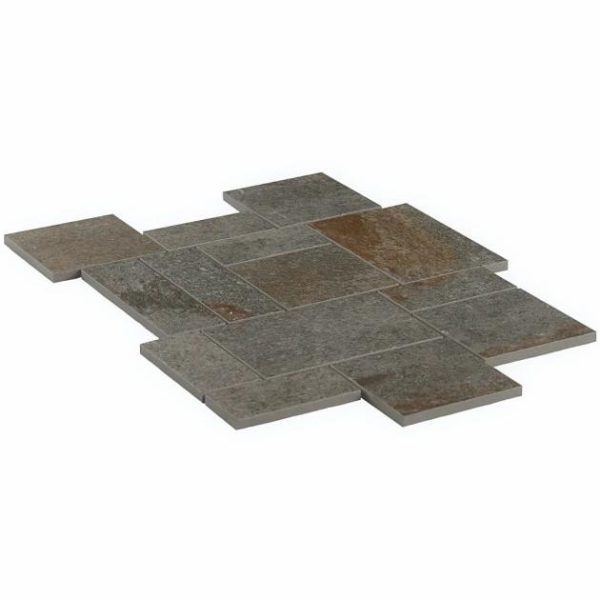 Pool Tiles | 1 sq. ft. Acadia French Pattern Iron Gray Slate Look Matte Porcelain Mosaic Tile Iron Gray Bathroom Bathroom