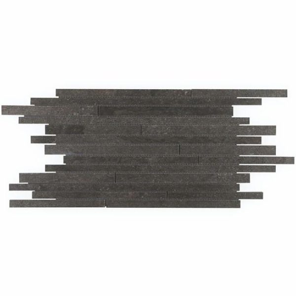 Pool Tiles | 1 sq. ft. Acadia Thin Strip Charcoal Black Limestone Look Matte Porcelain Mosaic Tile Charcoal Black Bathroom Bathroom