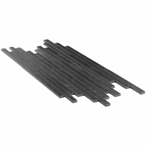 Pool Tiles | 1 sq. ft. Acadia Thin Strip Charcoal Black Limestone Look Matte Porcelain Mosaic Tile Charcoal Black Bathroom Bathroom