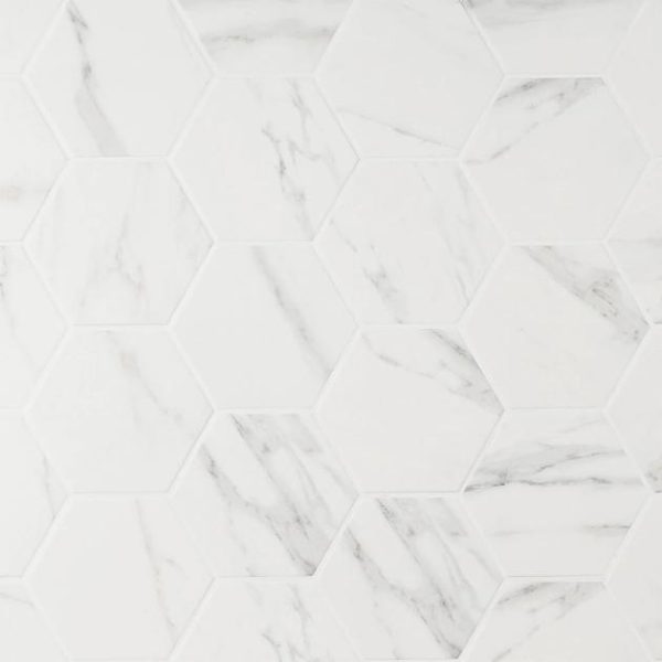 Pool Tiles | 1 sq. ft. Amalfi Statuario 6” Hexagon Matte Porcelain Tile Matte Statuario Bathroom Bathroom