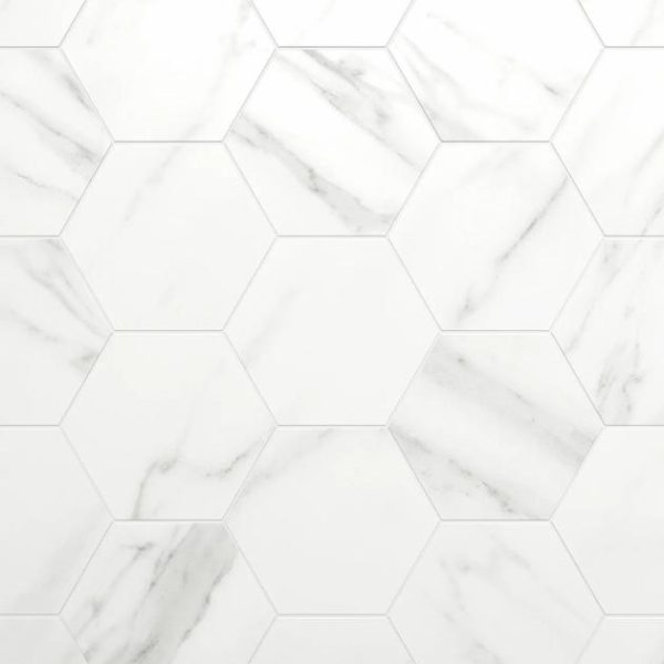 Pool Tiles | 1 sq. ft. Amalfi Statuario 6” Hexagon Matte Porcelain Tile Matte Statuario Bathroom Bathroom