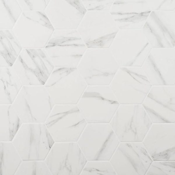 Pool Tiles | 1 sq. ft. Amalfi Statuario 6” Hexagon Matte Porcelain Tile Matte Statuario Bathroom Bathroom