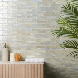 Pool Tiles | 1 sq. ft. Artwater Iridescent Pearl White 1×4 Polished Glass Mosaic Tile White Backsplash & Kitchen Backsplash & Kitchen