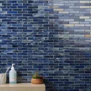 Pool Tiles | 1 sq. ft. Artwater Iridescent Sky Blue 1×4 Polished Glass Mosaic Tile Blue Backsplash & Kitchen Backsplash & Kitchen