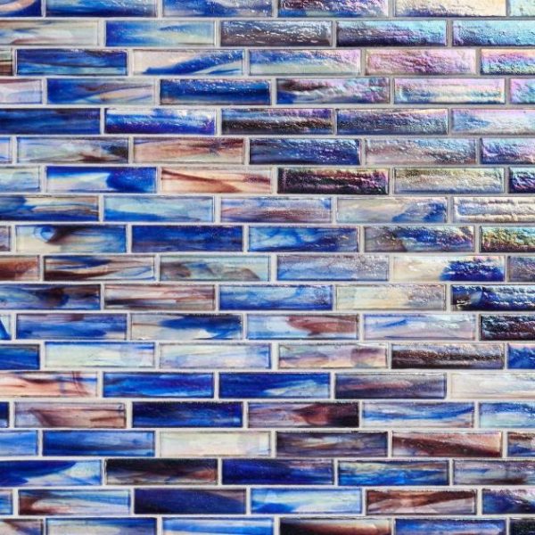 Pool Tiles | 1 sq. ft. Artwave Cove Blue Iridescent 1×4 Polished Glass Mosaic Tile Cove Blue Backsplash & Kitchen Backsplash & Kitchen