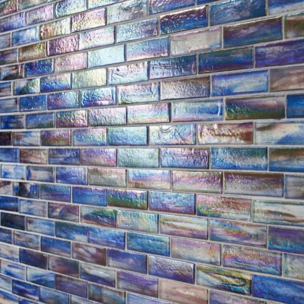 Pool Tiles | 1 sq. ft. Artwave Cove Blue Iridescent 1×4 Polished Glass Mosaic Tile Cove Blue Backsplash & Kitchen Backsplash & Kitchen