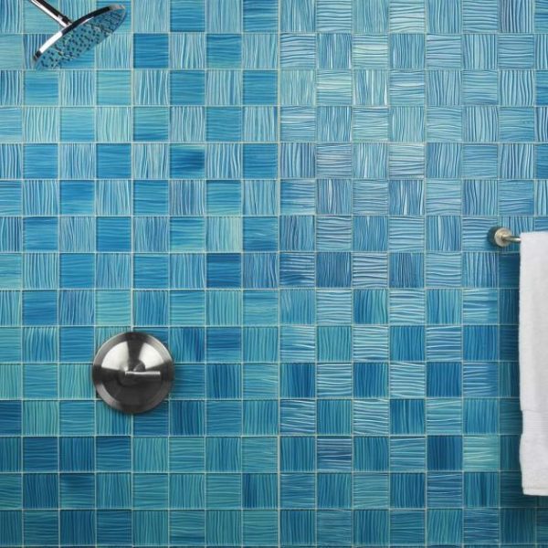 Pool Tiles | 1 sq. ft. Bimini Marine 3×3 Polished Glass Mosaic Marine Bathroom Bathroom